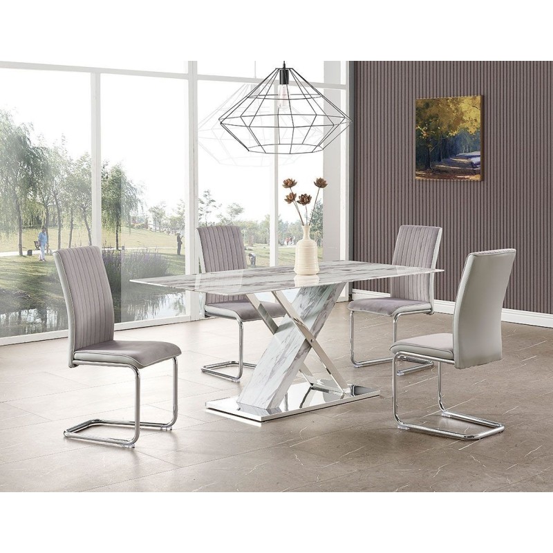 Mesa SIGRID, acero inoxidable, DM, tapa de cristal templado, 160 x 80 cms