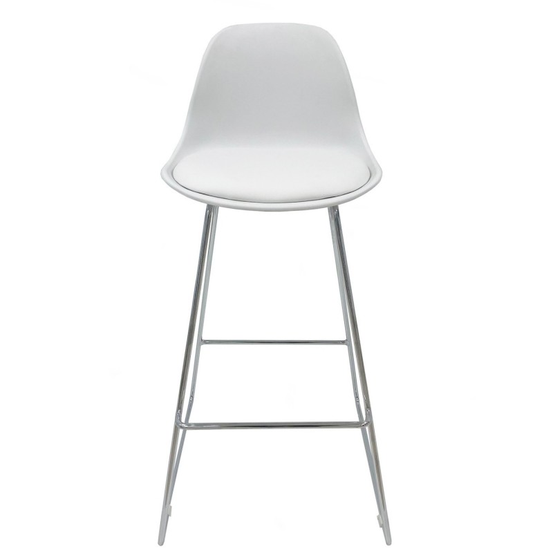 Taburete TOW FIBB, cromado, carcasa y tapizado blanco