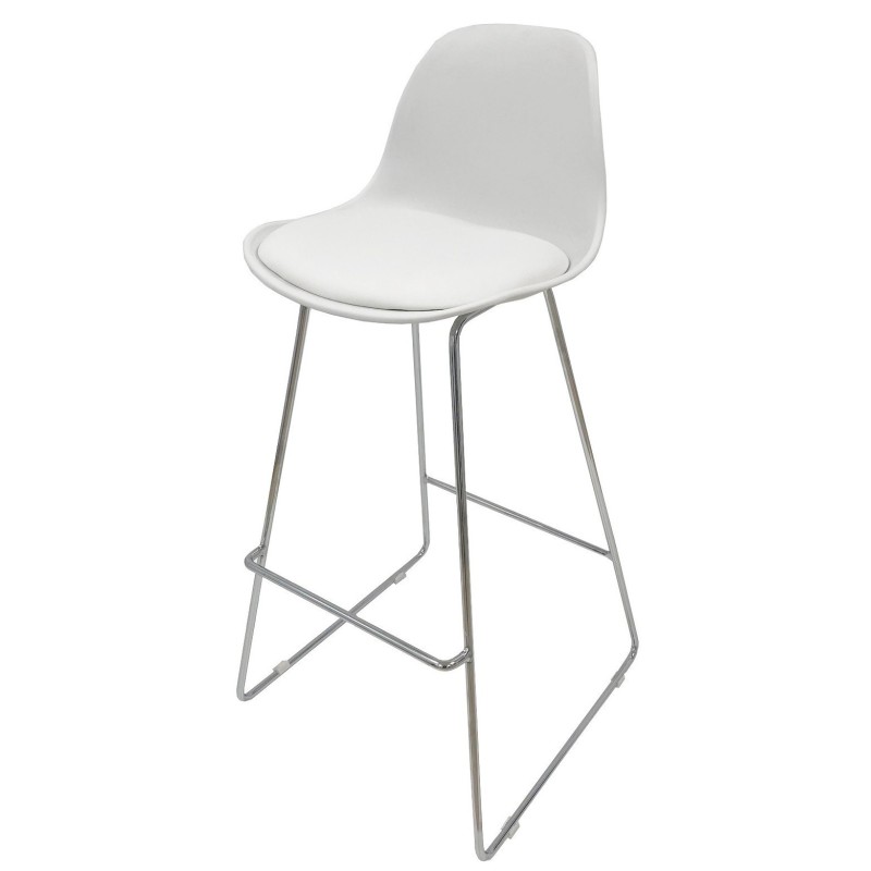 Taburete TOW FIBB, cromado, carcasa y tapizado blanco