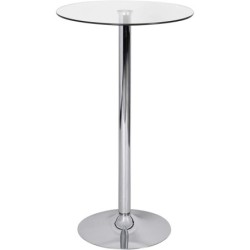 Mesa BERNIE (SU), alta, cromada, cristal templado, 60 cms de diámetro