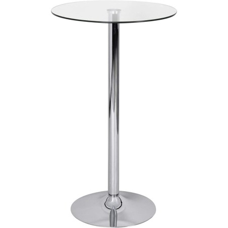 Mesa BERNIE (SU), alta, cromada, cristal templado, 60 cms de diámetro
