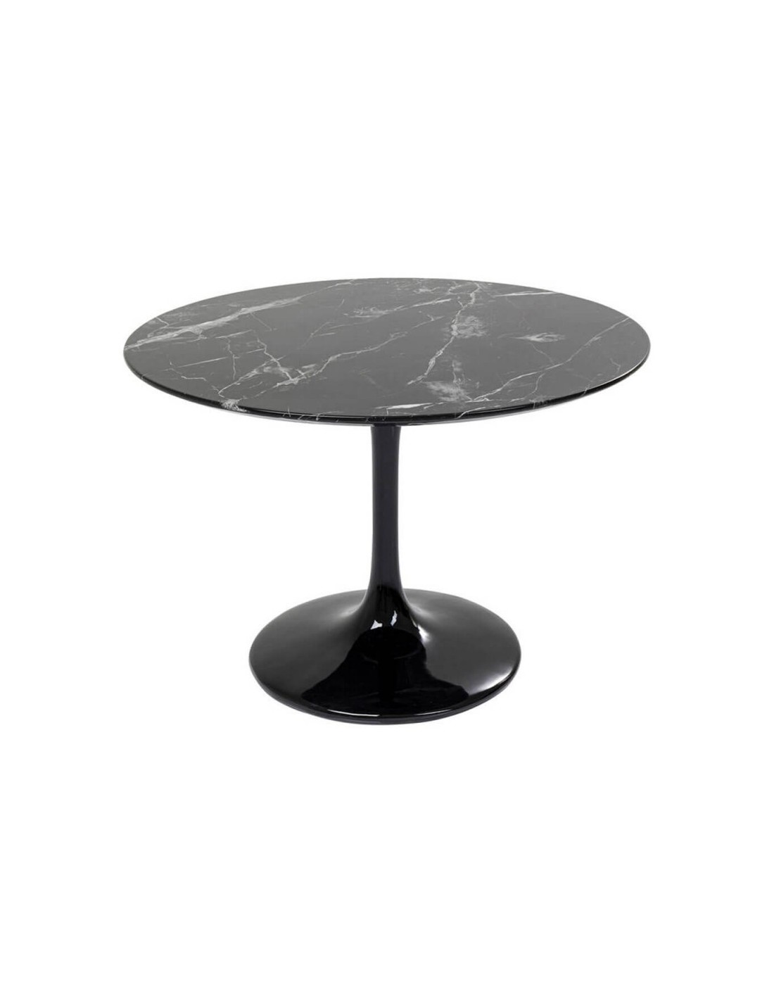 Mesa TUL, fibra de vidrio, mármol marquina negro, 100 cms de diámetro