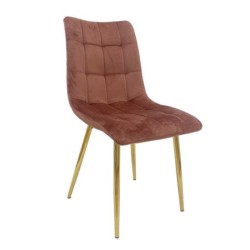 Silla SHAYLA, metal, dorado, tejido velvet rosa coral