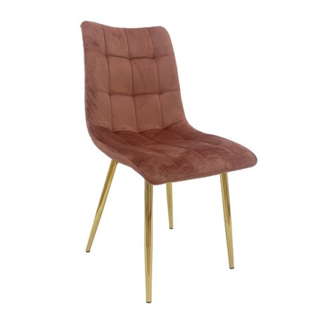 Silla SHAYLA, metal, dorado, tejido velvet rosa coral