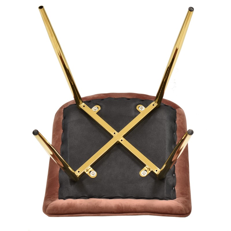 Silla SHAYLA, metal, dorado, tejido velvet rosa coral