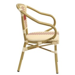Sillón GARNIER, apilable, aluminio, ratán beige y rojo 2
