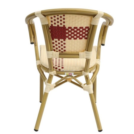 Sillón GARNIER, apilable, aluminio, ratán beige y rojo