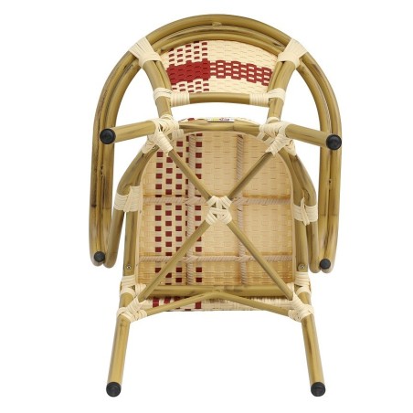 Sillón GARNIER, apilable, aluminio, ratán beige y rojo