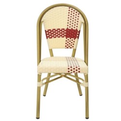 Silla GARNIER, apilable, aluminio, ratán beige y rojo 2