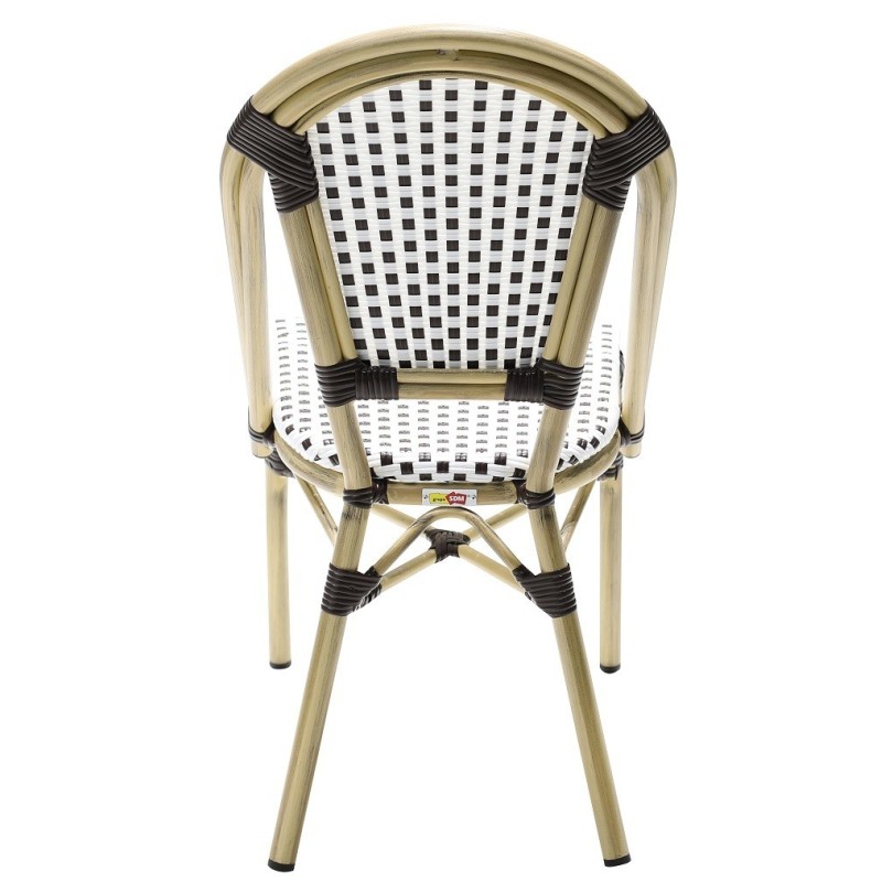 Silla PARIS, apilable, aluminio, ratán blanco y marrón