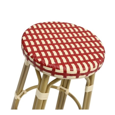 Taburete GARNIER, apilable, aluminio, ratán beige y rojo