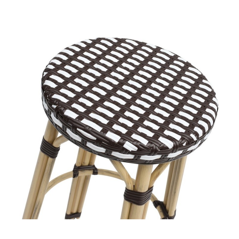 Taburete PARIS, apilable, aluminio, ratán blanco y marrón