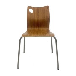 Silla AMELIE, apilable, acero inoxidable, asiento laminado HPL, color nogal 2