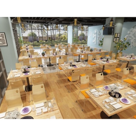 Silla AMELIE, apilable, acero inoxidable, asiento laminado HPL, color nogal