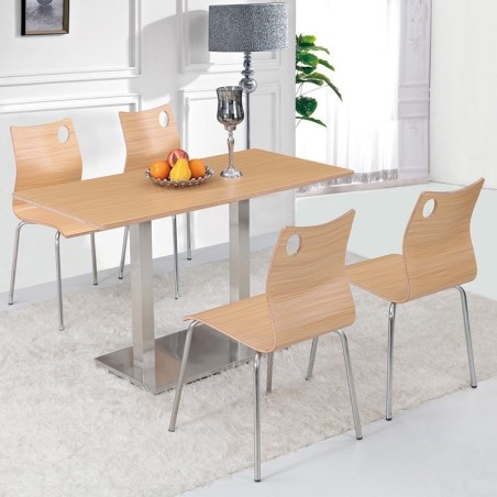 Silla AMELIE, apilable, acero inoxidable, asiento laminado HPL, color nogal