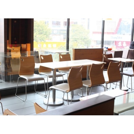 Silla AMELIE, apilable, acero inoxidable, asiento laminado HPL, color nogal