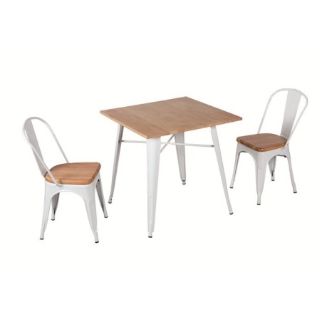 Mesa TOL, acero, blanca, madera, 80x80 cms