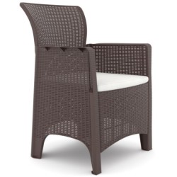 Sillón ILEÓN, polipropileno marrón chocolate, cojín beige
