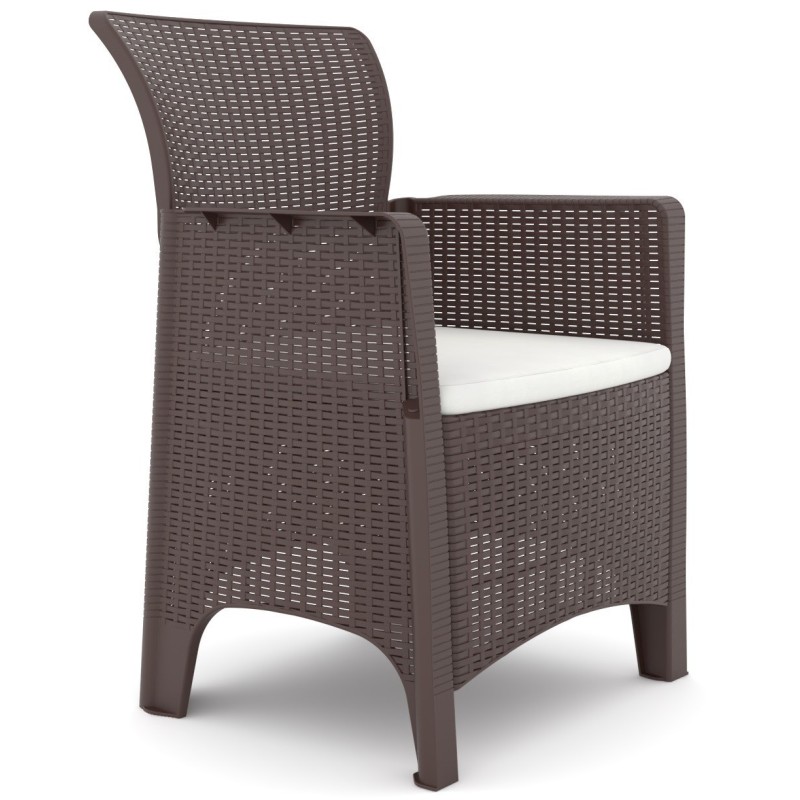 Sillón ILEÓN, polipropileno marrón chocolate, cojín beige