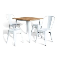 Mesa TOL, acero, blanca, madera, 80x80 cms 2