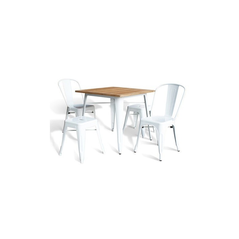 Mesa TOL, acero, blanca, madera, 80x80 cms