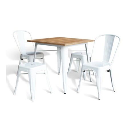 Mesa TOL, acero, blanca, madera, 80x80 cms