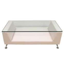 Mesa KATE, baja, cristal, blanca, 120x60 cms