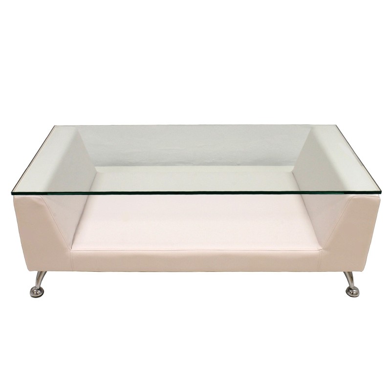 Mesa KATE, baja, cristal, blanca, 120x60 cms