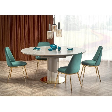 Silla TAVIRA, metal, cromado dorado, tapizado velvet verde oscuro