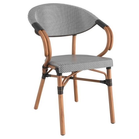 Sillón NERJA, apilable, aluminio, teslin gris negro