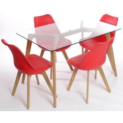 Silla TORRE 4P (SU), madera, polipropileno y cojín rojo 2