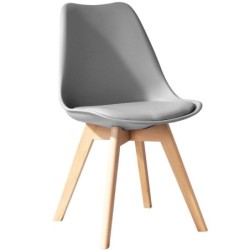 Silla TORRE 4P (SU), madera, polipropileno y cojín gris claro