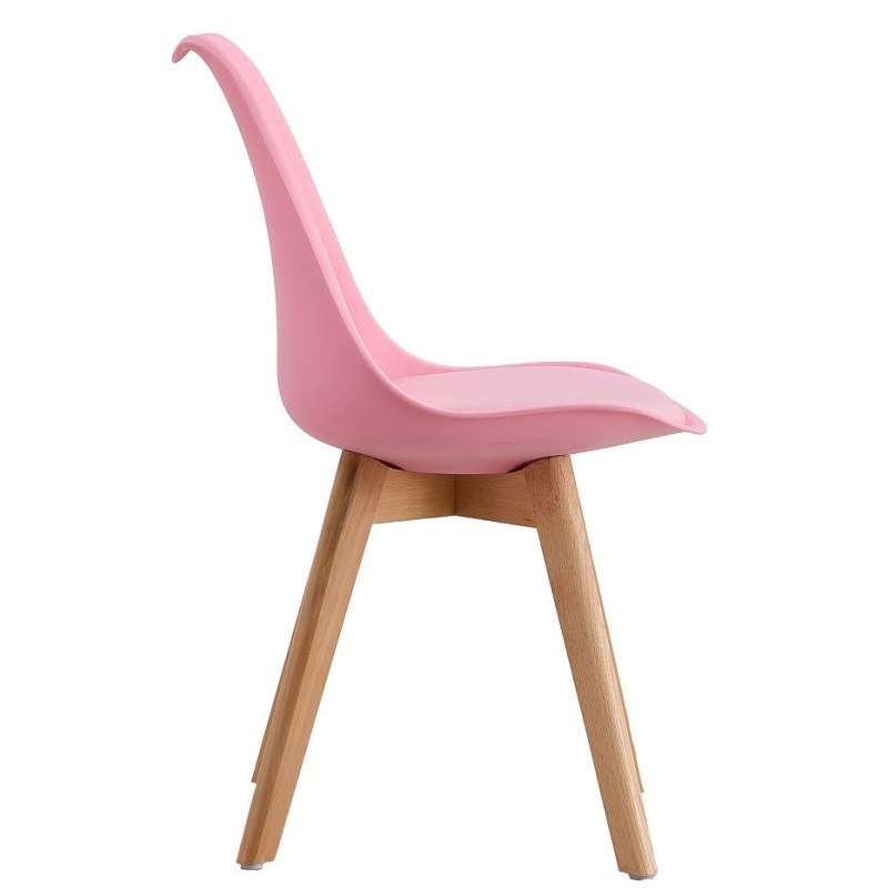 Silla TORRE 4P (SU), madera, polipropileno y cojín rosa