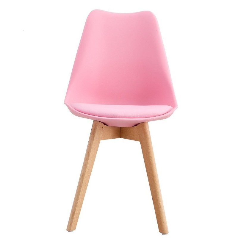 Silla TORRE 4P (SU), madera, polipropileno y cojín rosa