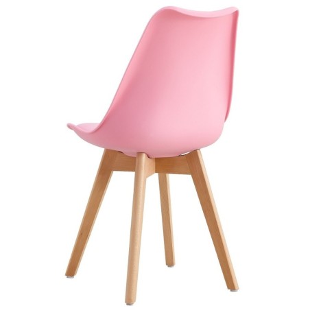 Silla TORRE 4P (SU), madera, polipropileno y cojín rosa