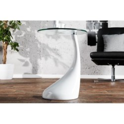 Mesa PEAR, baja, blanca, cristal, 50 cms de diámetro 2