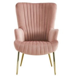 Sillón LILLE, patas doradas, tapizado velvet rosa 2