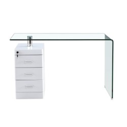 Mesa ARTEMISA, cristal curvado, cajonera, 125x65 cms 2