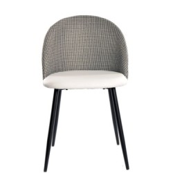 Silla ETNA, metal negro, tapizado pata de gallo y similpiel blanca 2