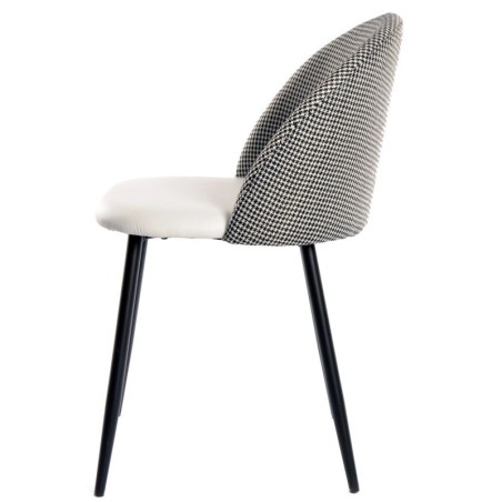 Silla ETNA, metal negro, tapizado pata de gallo y similpiel blanca