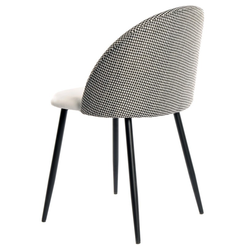 Silla ETNA, metal negro, tapizado pata de gallo y similpiel blanca