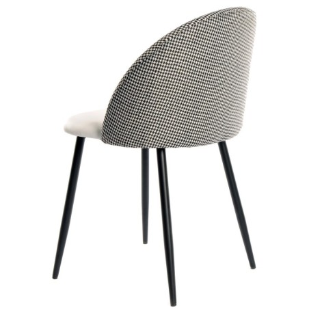 Silla ETNA, metal negro, tapizado pata de gallo y similpiel blanca