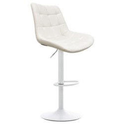 Taburete IVONNE, metal blanco, tapizado similpiel blanca