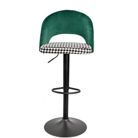 Taburete TEIDE, regulable, metal negro, tapizado verde con pata de gallo