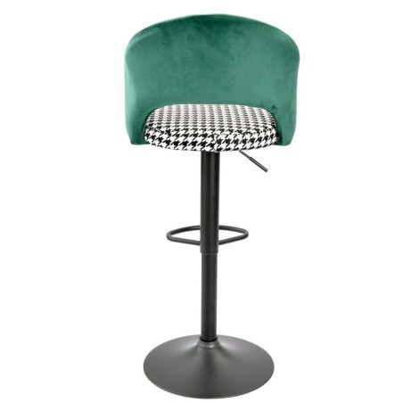 Taburete TEIDE, regulable, metal negro, tapizado verde con pata de gallo