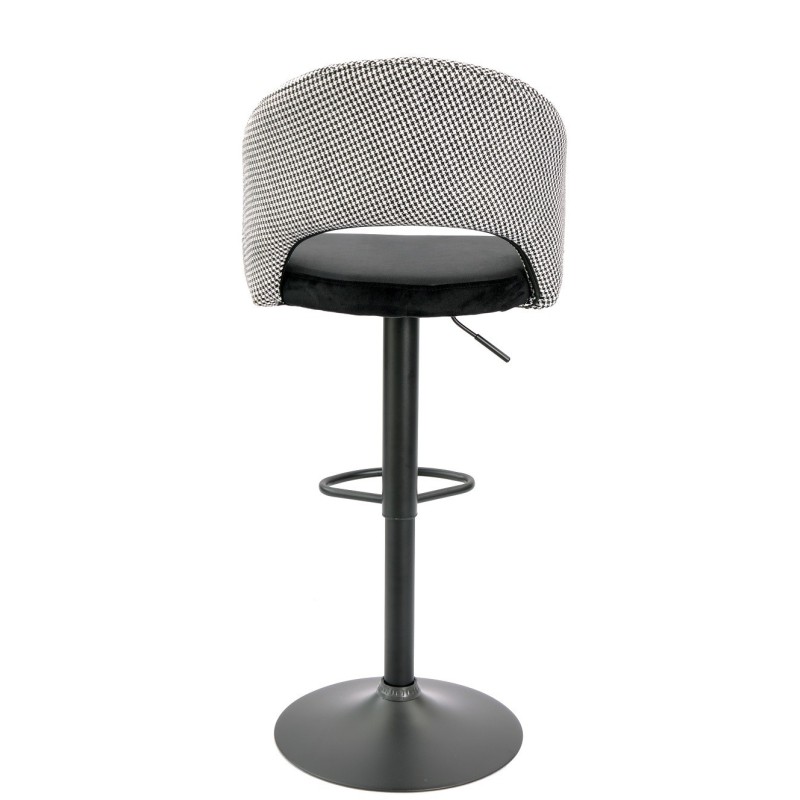 Taburete TEIDE, regulable, metal negro, tapizado pata de gallo con negro