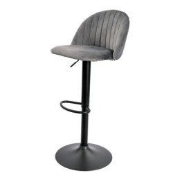 Taburete FLOWER, regulable, metal negro, tapizado velvet gris con trasera floral a juego 2