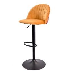 Taburete FLOWER, regulable, metal negro, tapizado velvet amarillo con trasera floral a juego 2