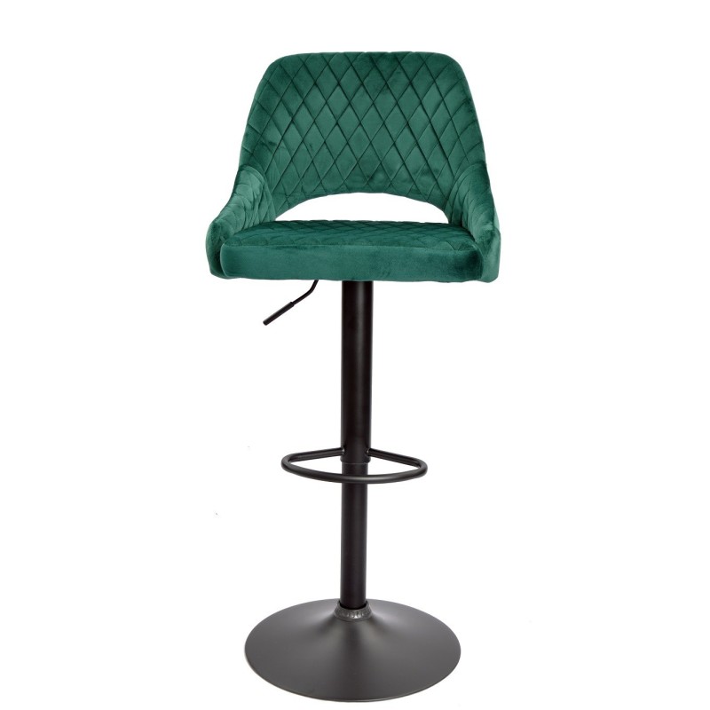 Taburete YASUR, regulable, metal negro, tapizado velvet 56 verde oscuro