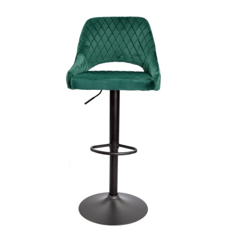 Taburete YASUR, regulable, metal negro, tapizado velvet 56 verde oscuro